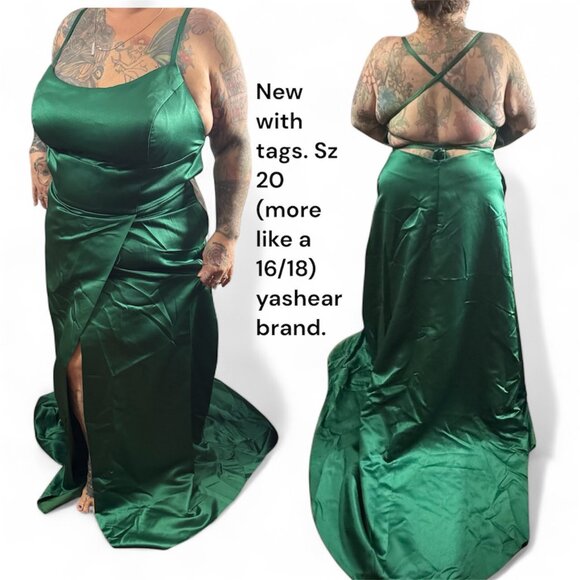 Yishaer gorgeous green gown, open back, plus size - Picture 1 of 4